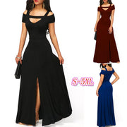 V-neck off-the-shoulder slit dress - MRSLM