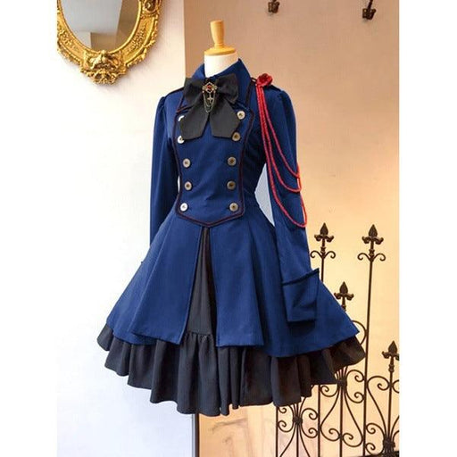 Retro bow long sleeve ruffled dress, view 4 - MRSLM