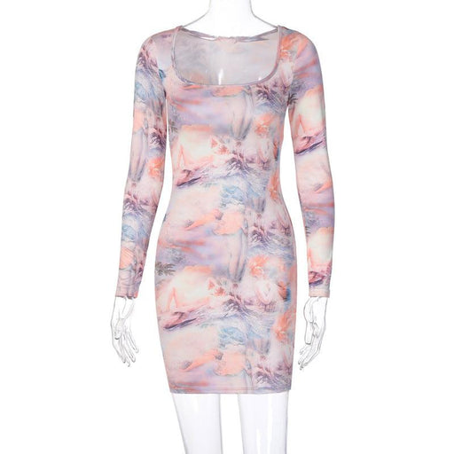 U-neck long sleeve short dress, view 2 - MRSLM