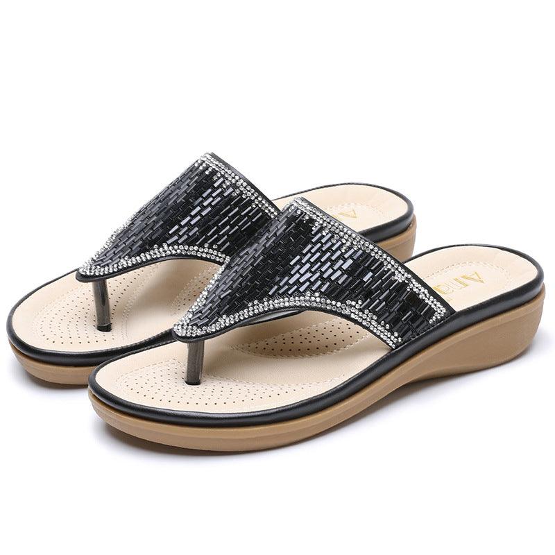 Flat bottom slope and bohemian rhinestone sandals - MRSLM