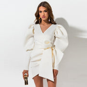 V-neck wrap puff sleeve coat, view 2 - MRSLM