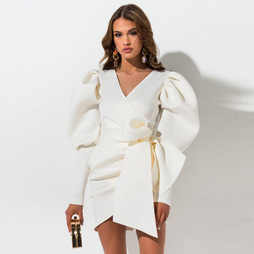 V-neck wrap puff sleeve coat, view 2 - MRSLM