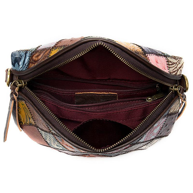 leather ethnic stitching crossbody bag, view 4 - MRSLM