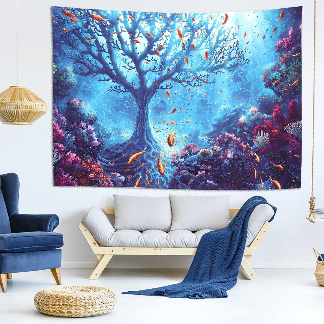 Underwater World Tree Tapestry Art Print Tapestry Home Office Room Wall Hanging Decoration - MRSLM