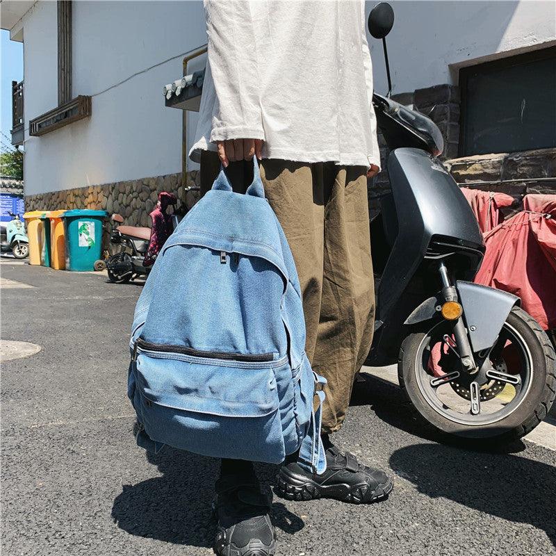 denim student schoolbag, view 2 - MRSLM