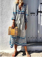 bohemian long sleeve v-neck pullover dress, view 5 - MRSLM