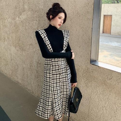french retro plaid dress, view 3 - MRSLM