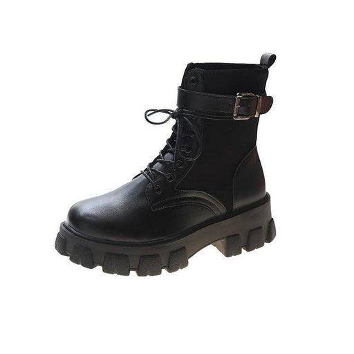 women's patent faux leather combat boots, view 2 - MRSLM