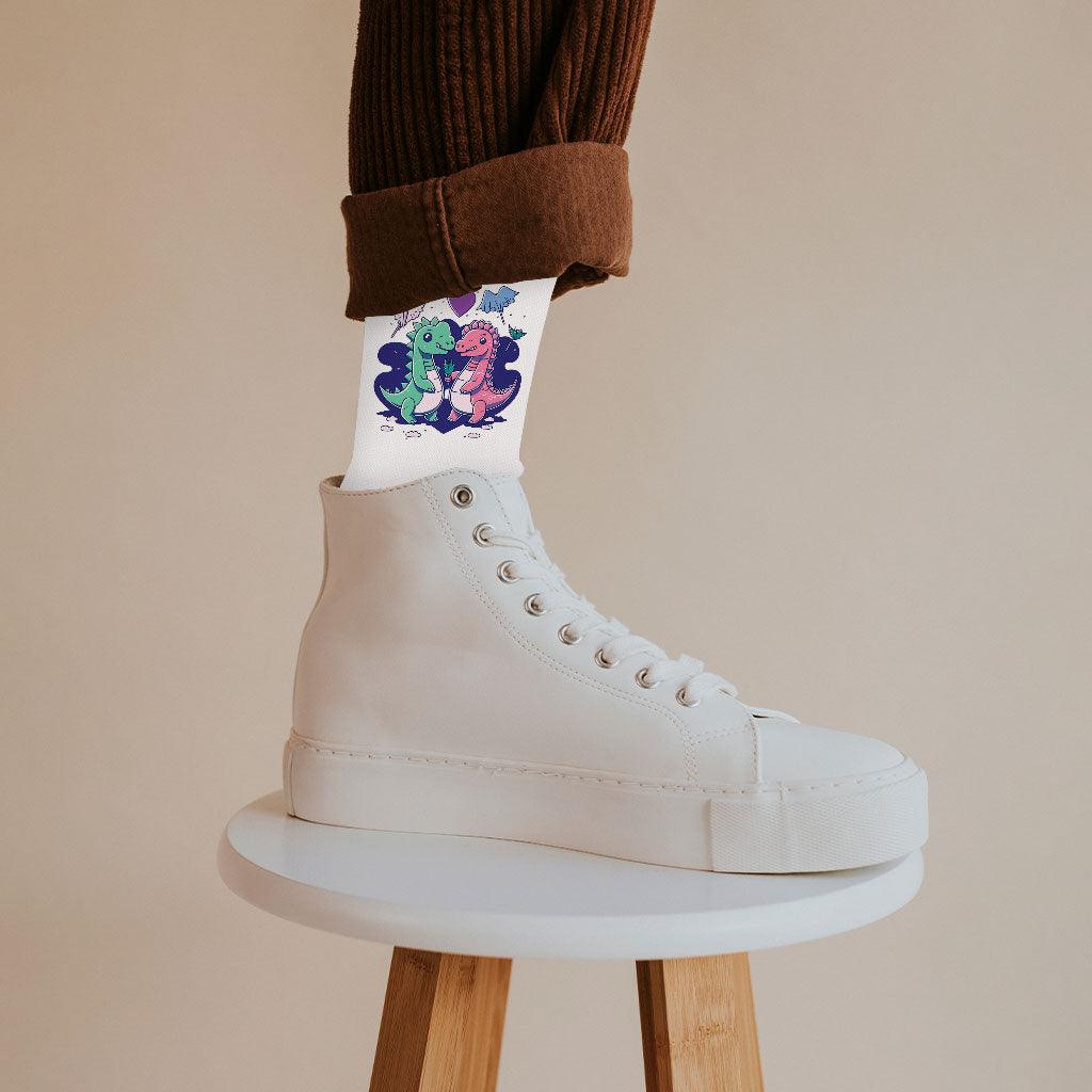 Dinosaur Graphic Socks - Cartoon Novelty Socks - Themed Crew Socks - MRSLM