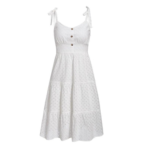 white lace hole embroidery strap dress, view 2 - MRSLM