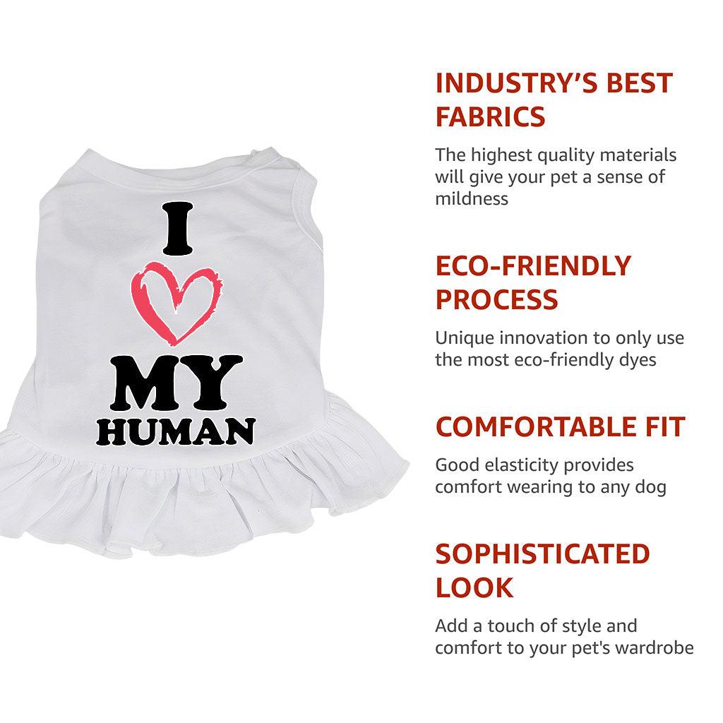 I Love My Human Dog Sundress - Text Design Dog Dress Shirt - Heart Dog Clothing - MRSLM