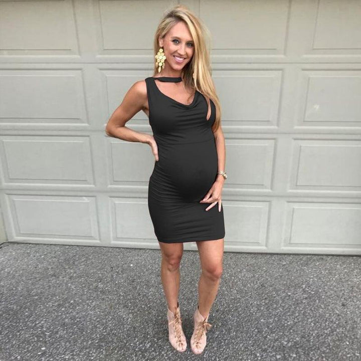 V-neck sleeveless vest solid color maternity dress - MRSLM