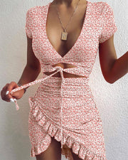 women's flower printed mini dress, view 6 - MRSLM