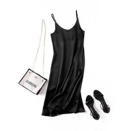 women's basic satin dress, view 3 - MRSLM