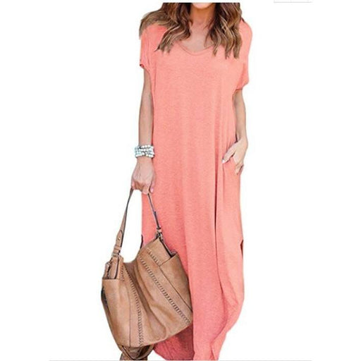 Women's short sleeved maxi dress, view 3 - MRSLM