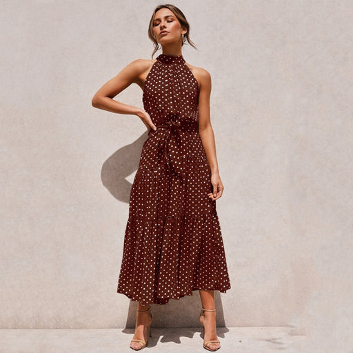 women's polka dot halter dress, view 5 - MRSLM