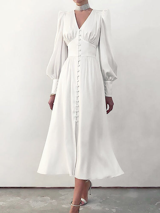 women's satin puff sleeve dress, view 10 - MRSLM