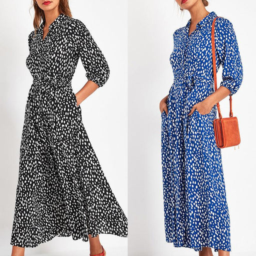 storm dot print lace-up pocket dress - MRSLM