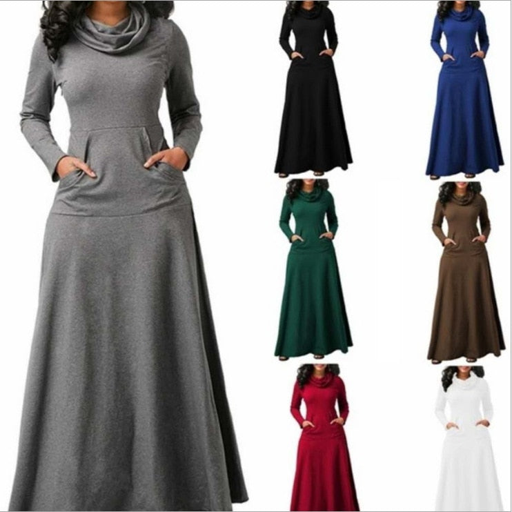 Women's Warm Maxi Dress with Pockets