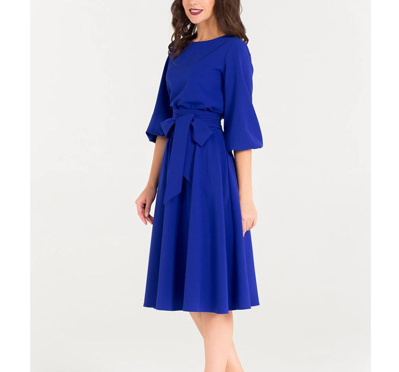 Women's green lantern sleeve a-line dress, view 6 - MRSLM