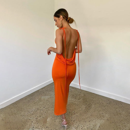 spaghetti strap backless maxi dress, view 2 - MRSLM
