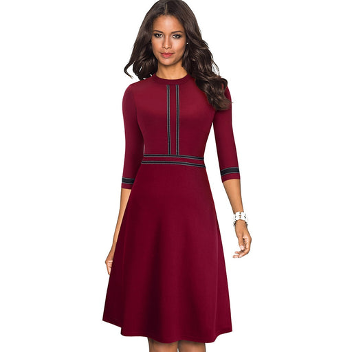 Retro patchwork A-line dress for women, view 5 - MRSLM