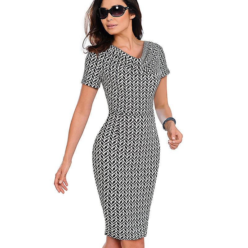 Leopard V-neck temperament slim body hip pencil skirt - MRSLM