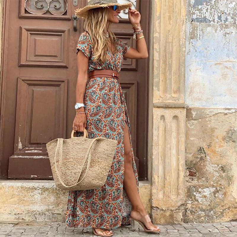 Women's simiya style V-neck floral dress - MRSLM