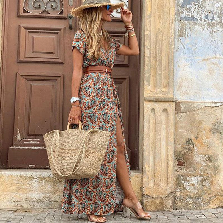 Women's simiya style V-neck floral dress - MRSLM
