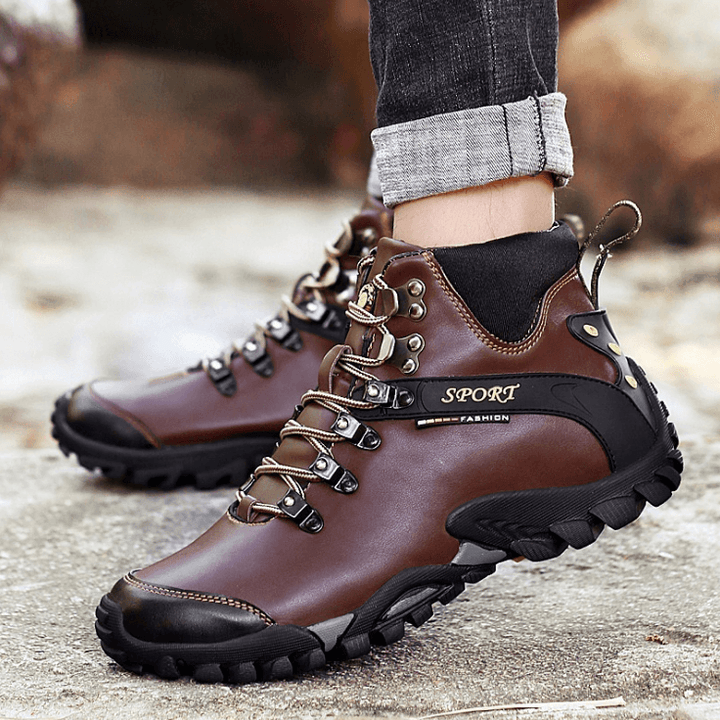 Winter Men Boots With Fur Casual Warm Snow Leather Work Boots Men Shoes Footwear Ankle Shoes Plus Size 38 To 46 - MRSLM