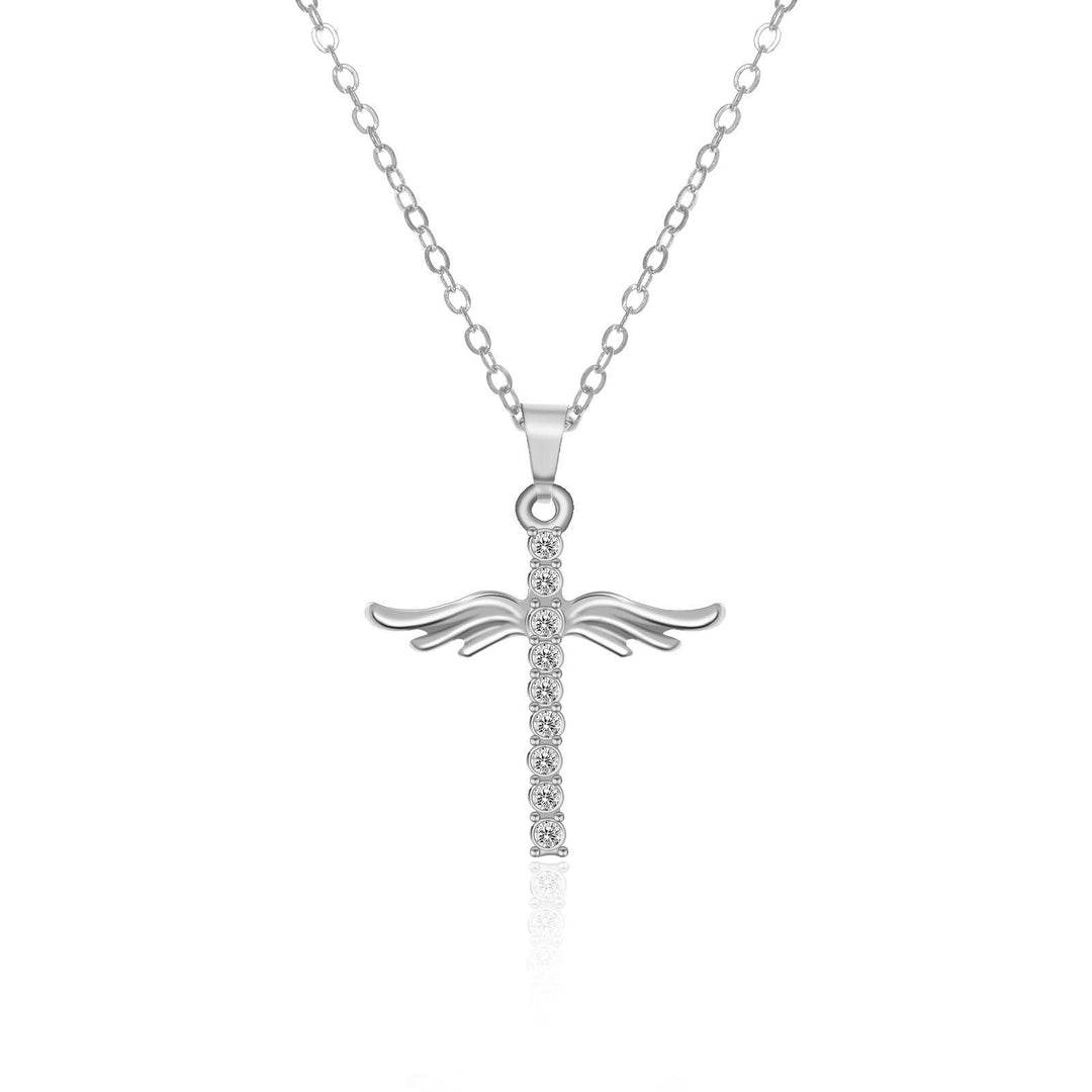 Simple Cross Diamond Angel Wings Pendant - MRSLM