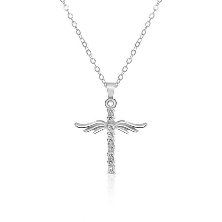 Simple Cross Diamond Angel Wings Pendant - MRSLM
