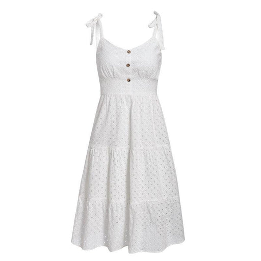 Women's bowknot shoulder embroidered white dress, view 2 - MRSLM