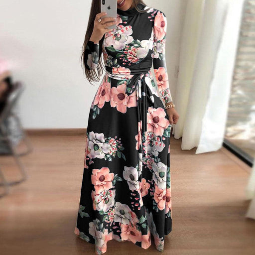 Women's flower print short-sleeved dress - MRSLM