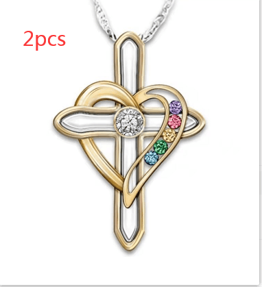 Cross Love Colorful Imitatio Gemstone Pendant Alloy Clavicle Chain - MRSLM