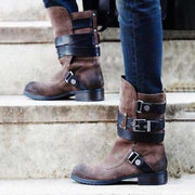 Women's vintage suede boots with belt buckle, view 3 - MRSLM