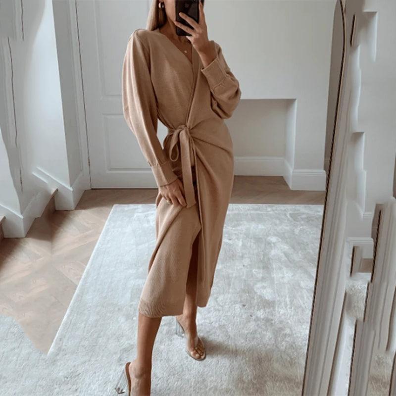 v-neck sweater dress women - MRSLM