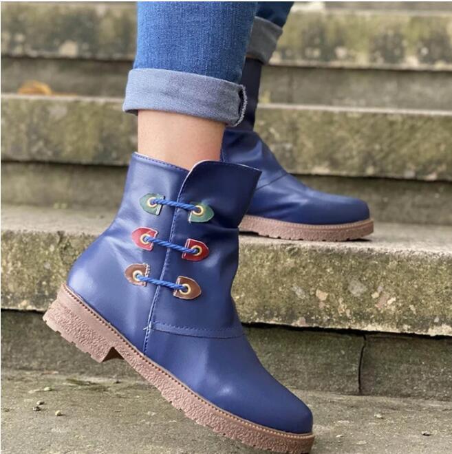 Round toe solid color short boots women's shoes - MRSLM