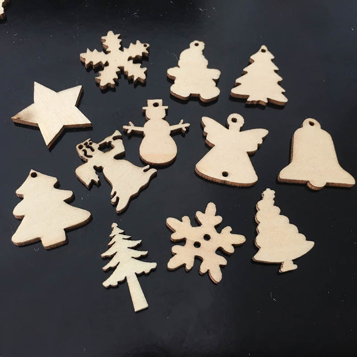 Christmas Wood Hanging Decorations 50 Pcs Set