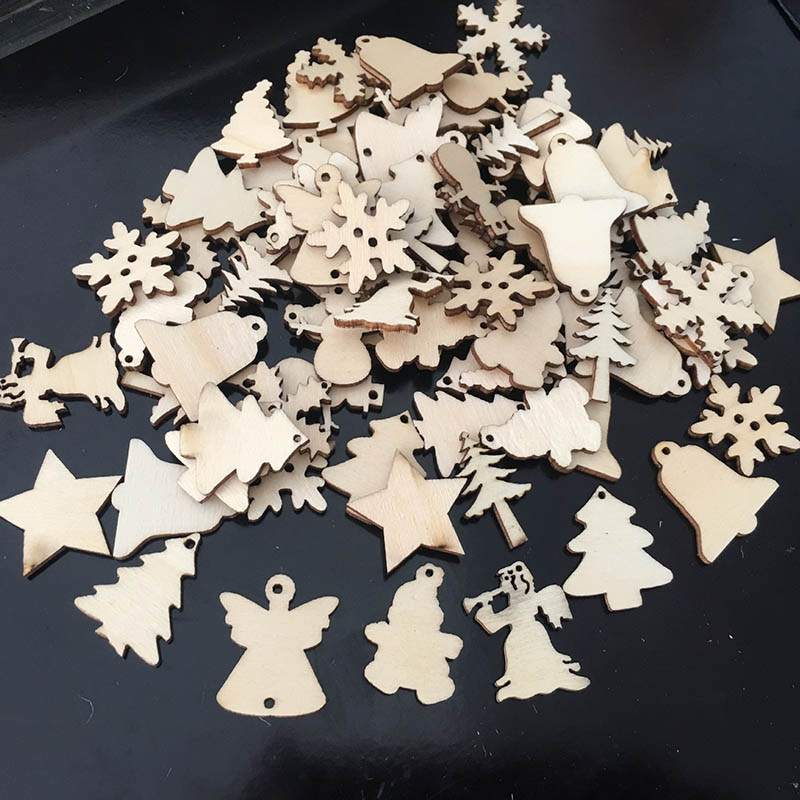 Christmas Wood Hanging Decorations 50 Pcs Set