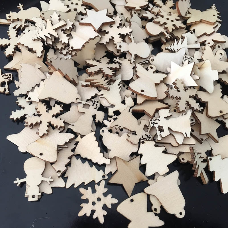 Christmas Wood Hanging Decorations 50 Pcs Set