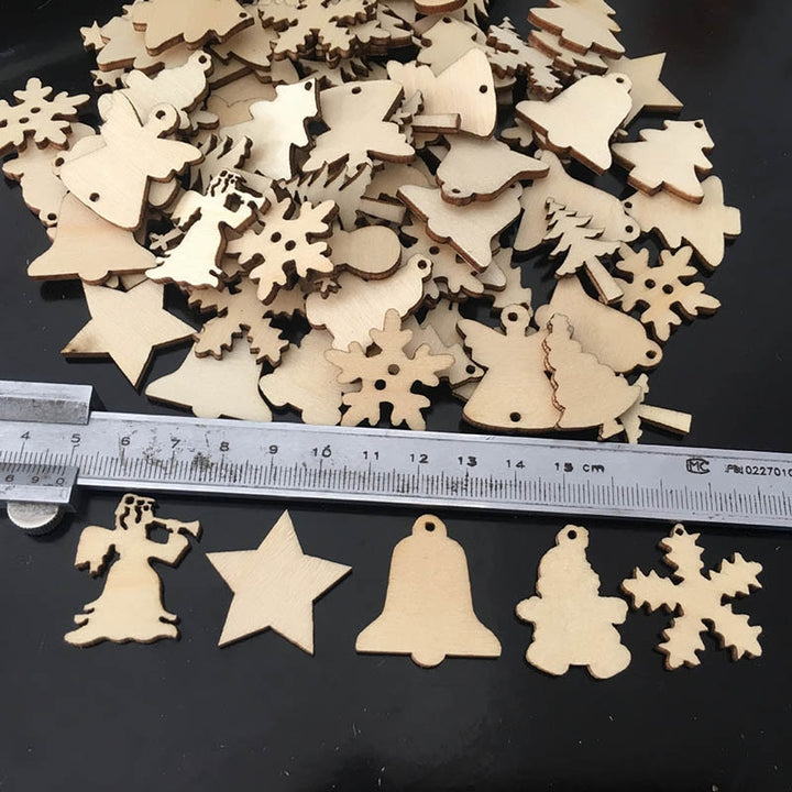 Christmas Wood Hanging Decorations 50 Pcs Set