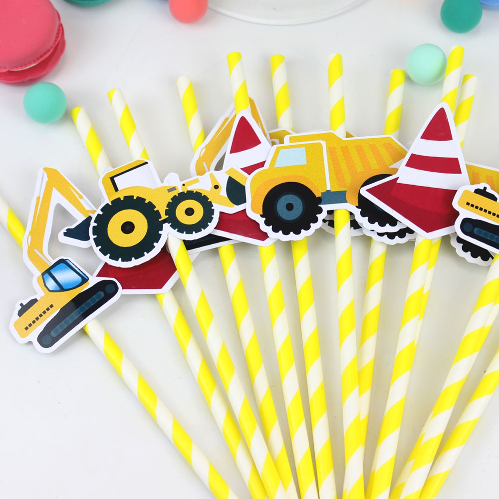 Construction Trucks Decorated Straw