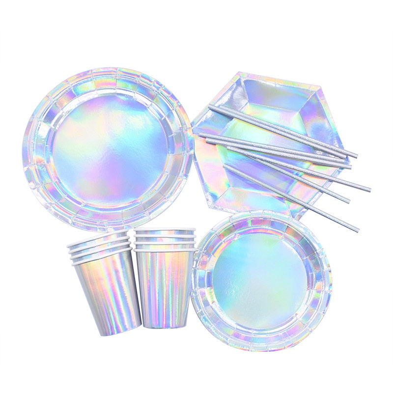 silver paper party tableware set, view 7 - MRSLM