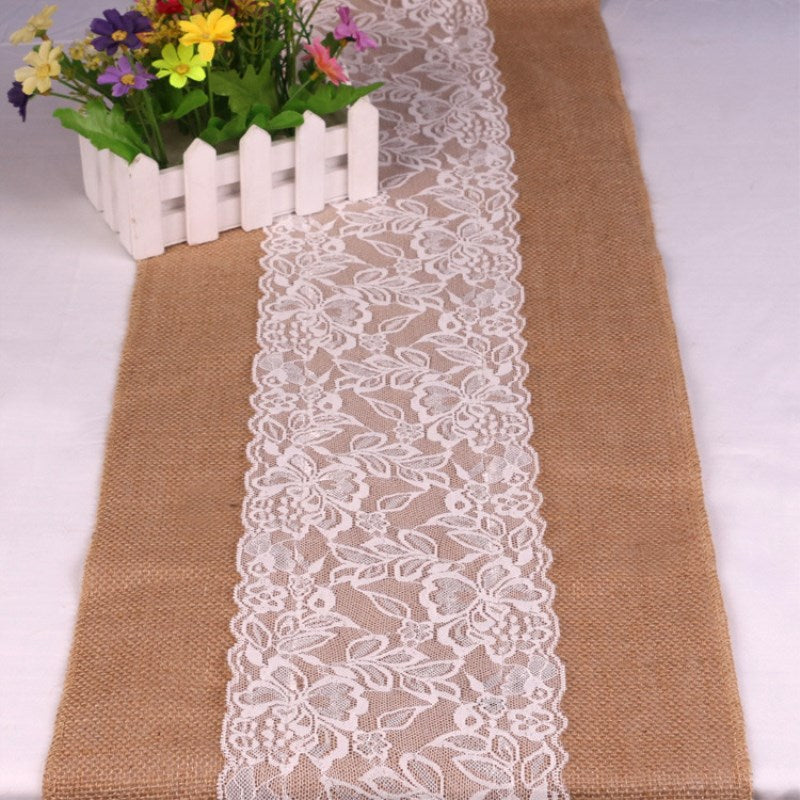 lace trim jute table runner, view 11 - MRSLM