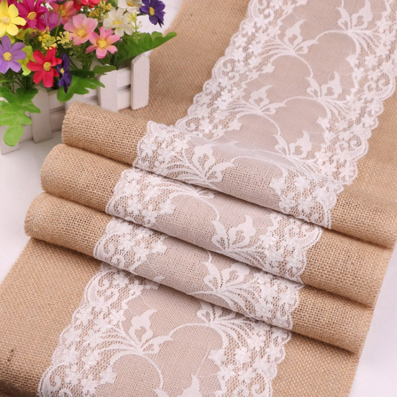 Lace Trim Jute Table Runner