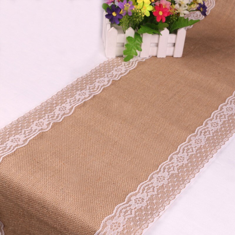 lace trim jute table runner, view 6 - MRSLM