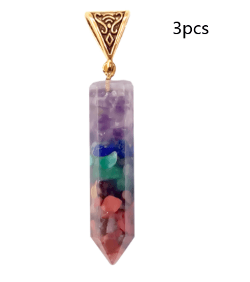 Seven Chakra Natural Crushed Stone Hexagon Column Necklace Aura Pendant - MRSLM