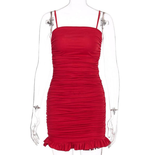 pleated ruffled bag hip strap dress, view 2 - MRSLM