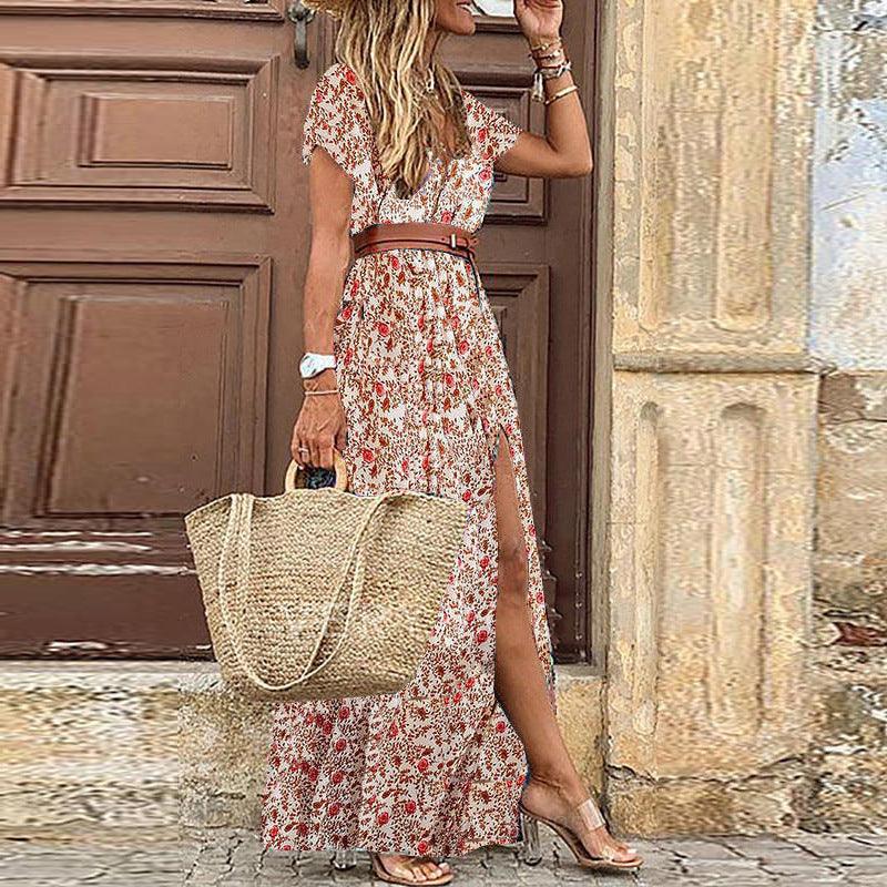 Women's simiya style V-neck floral dress - MRSLM